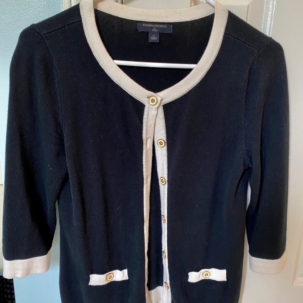 Petite black and white cardigan